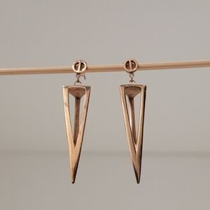 Vintage Rose Gold Tone Earrings Drop Dangle Sparkly Geometric